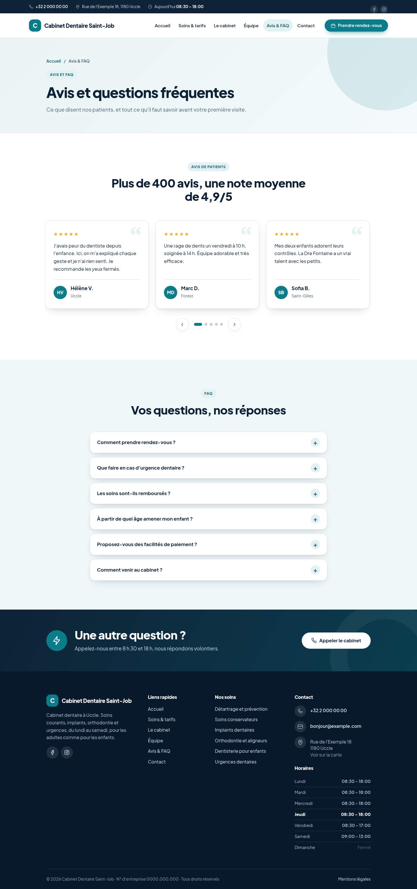 La page « Avis & FAQ » du modèle Anchor sur un ordinateur