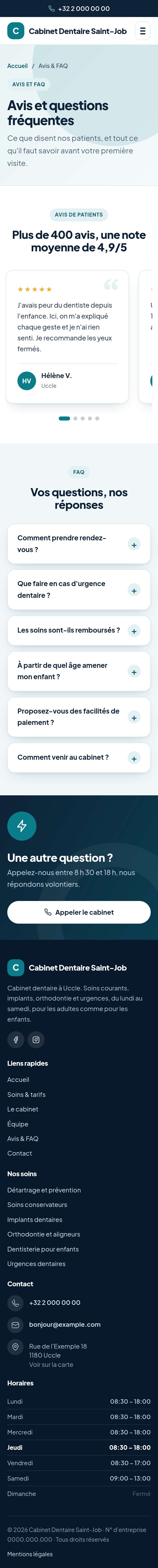 La page « Avis & FAQ » du modèle Anchor sur un téléphone, partie 1 sur 2