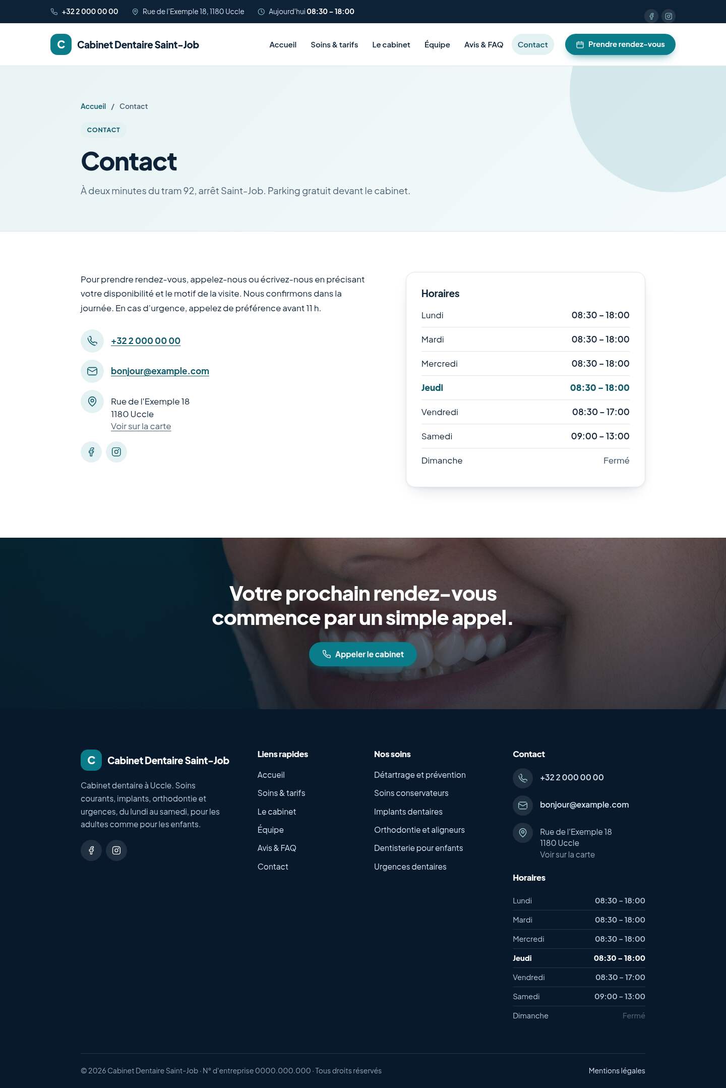 La page « Contact » du modèle Anchor sur un ordinateur