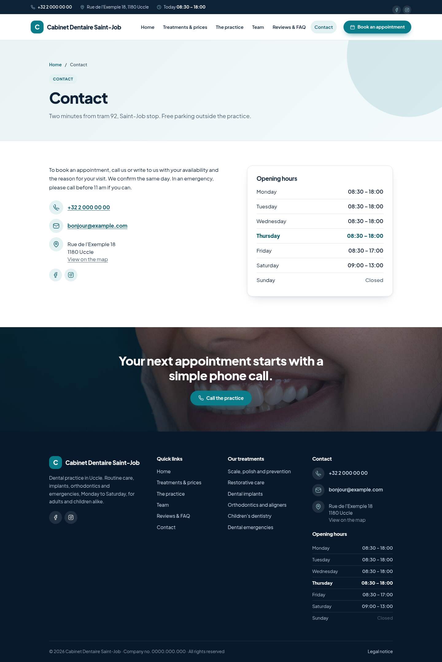 The “Contact” page of the Anchor design on a computer