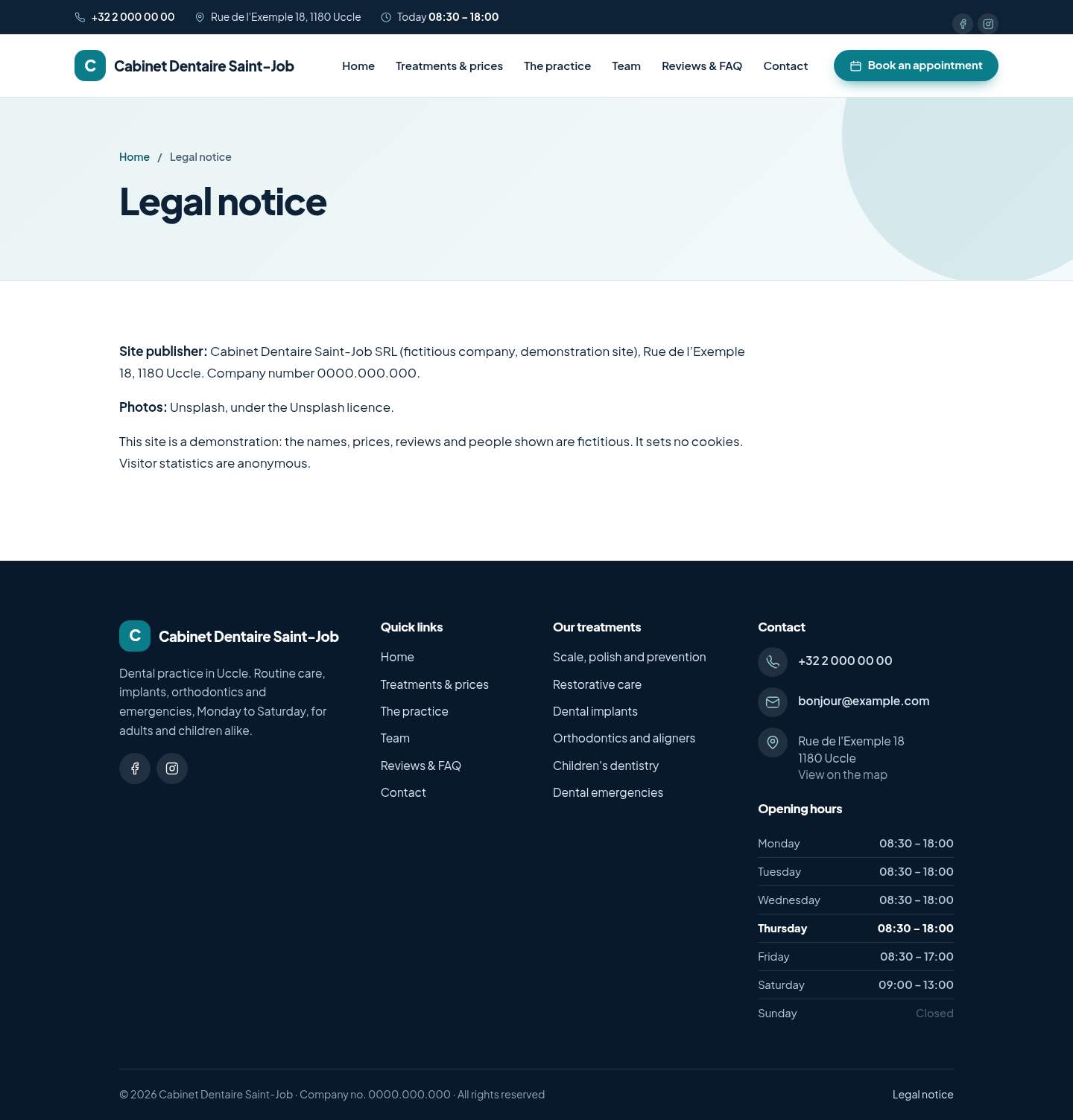 The “Legal notice” page of the Anchor design on a computer