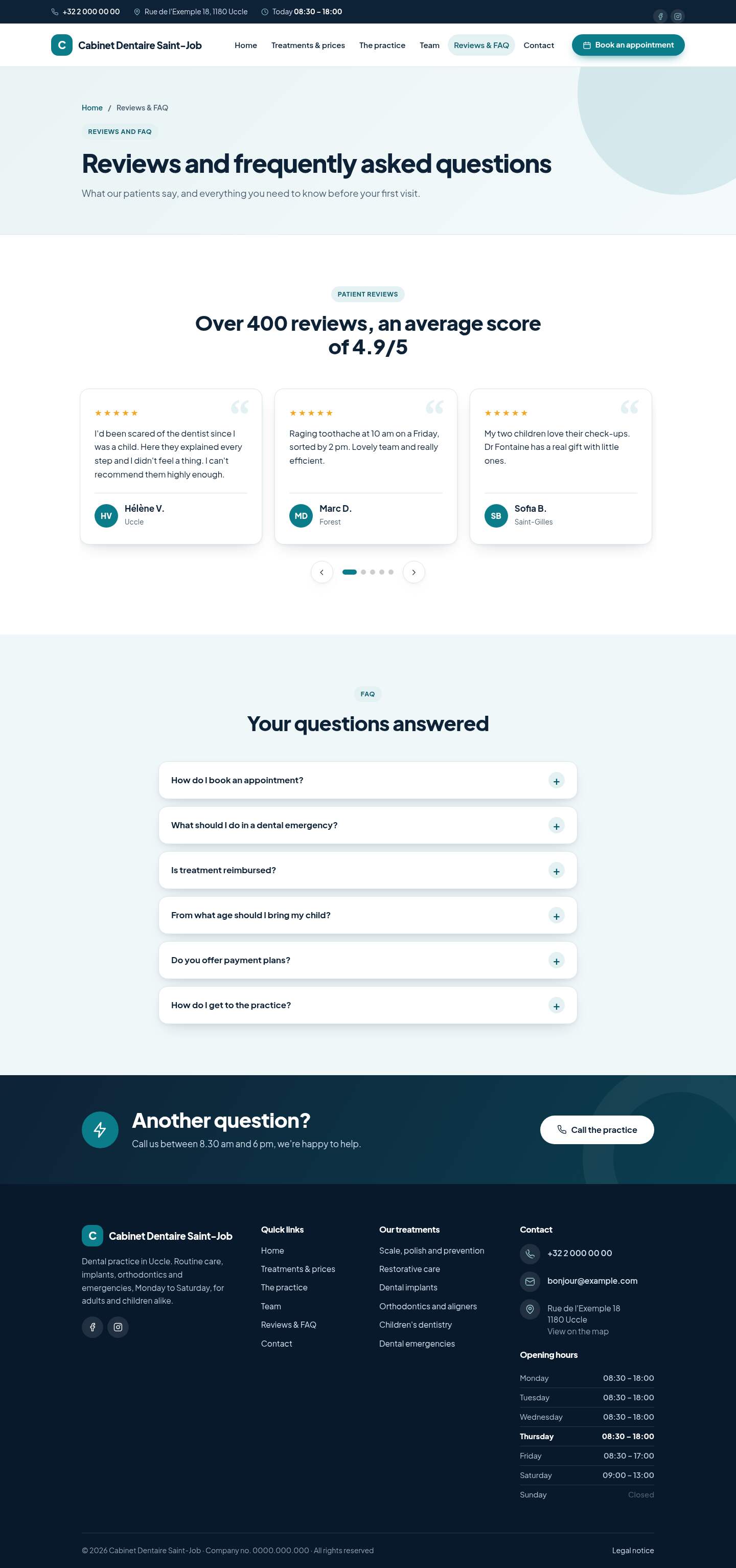 The “Reviews & FAQ” page of the Anchor design on a computer
