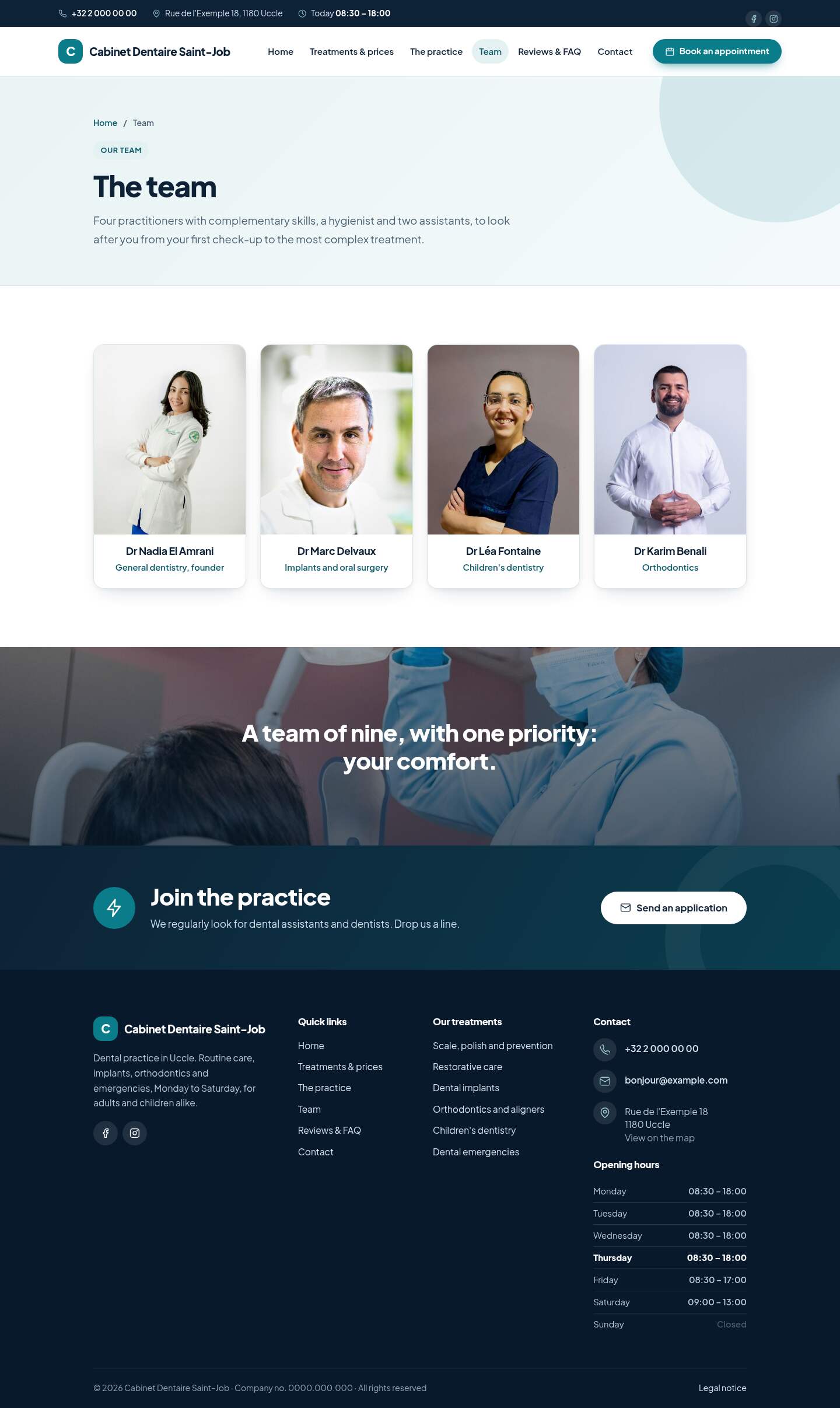 The “Team” page of the Anchor design on a computer