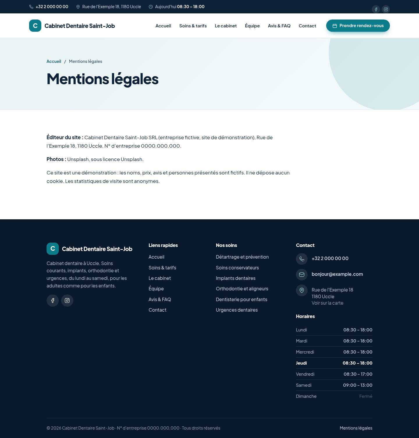 La page « Mentions légales » du modèle Anchor sur un ordinateur