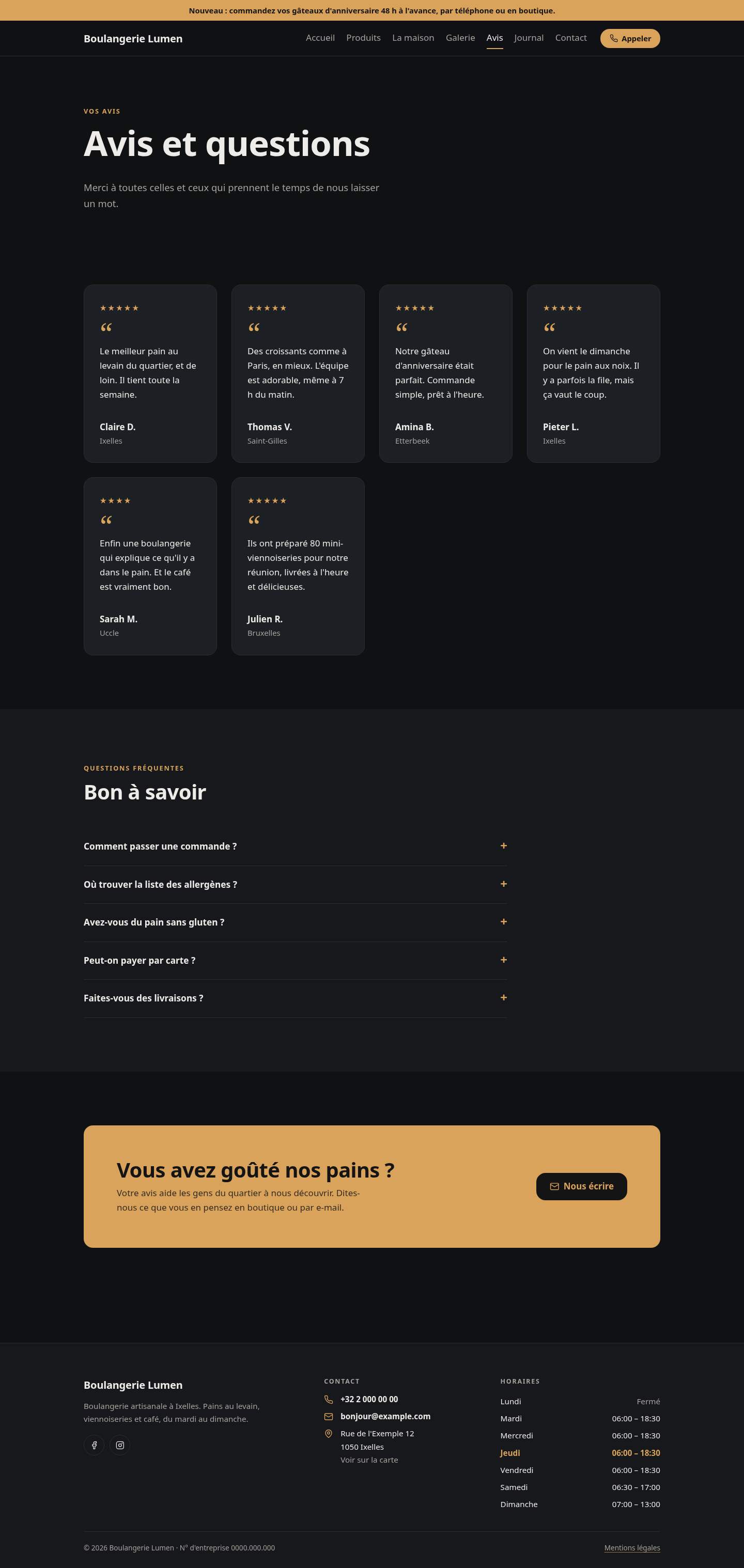 La page « Avis » du modèle Simple sur un ordinateur