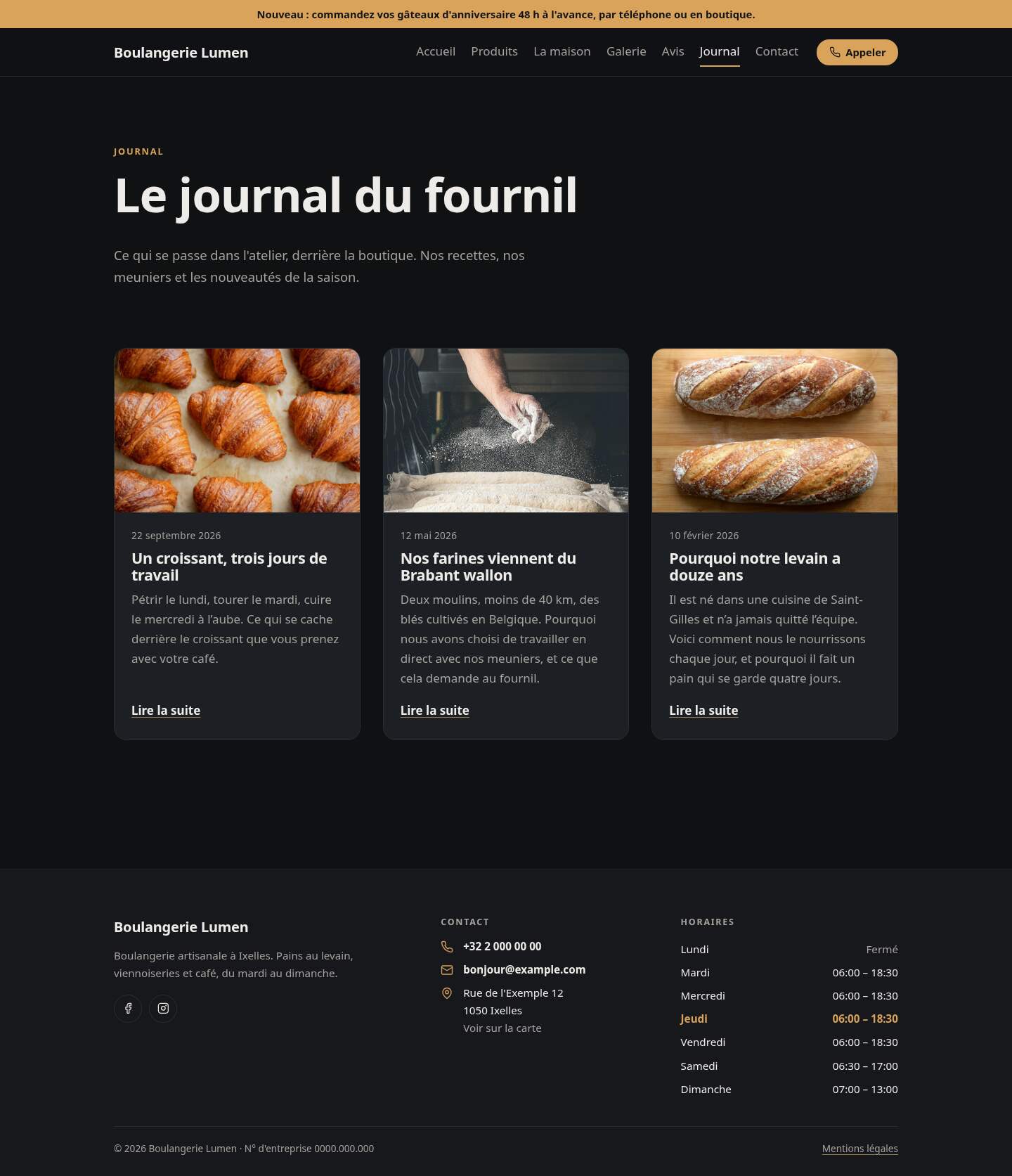 La page « Journal » du modèle Simple sur un ordinateur
