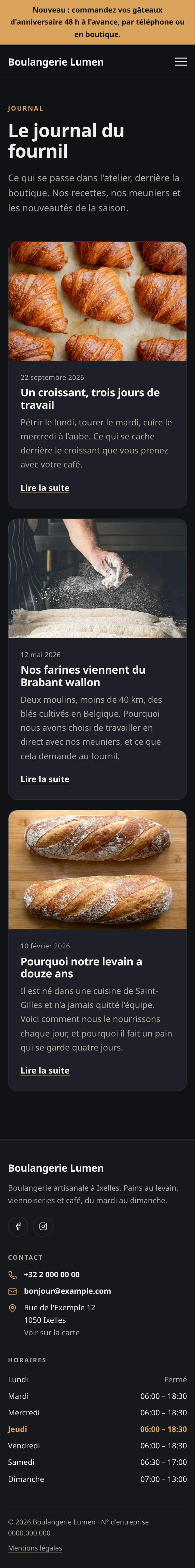 La page « Journal » du modèle Simple sur un téléphone, partie 1 sur 2