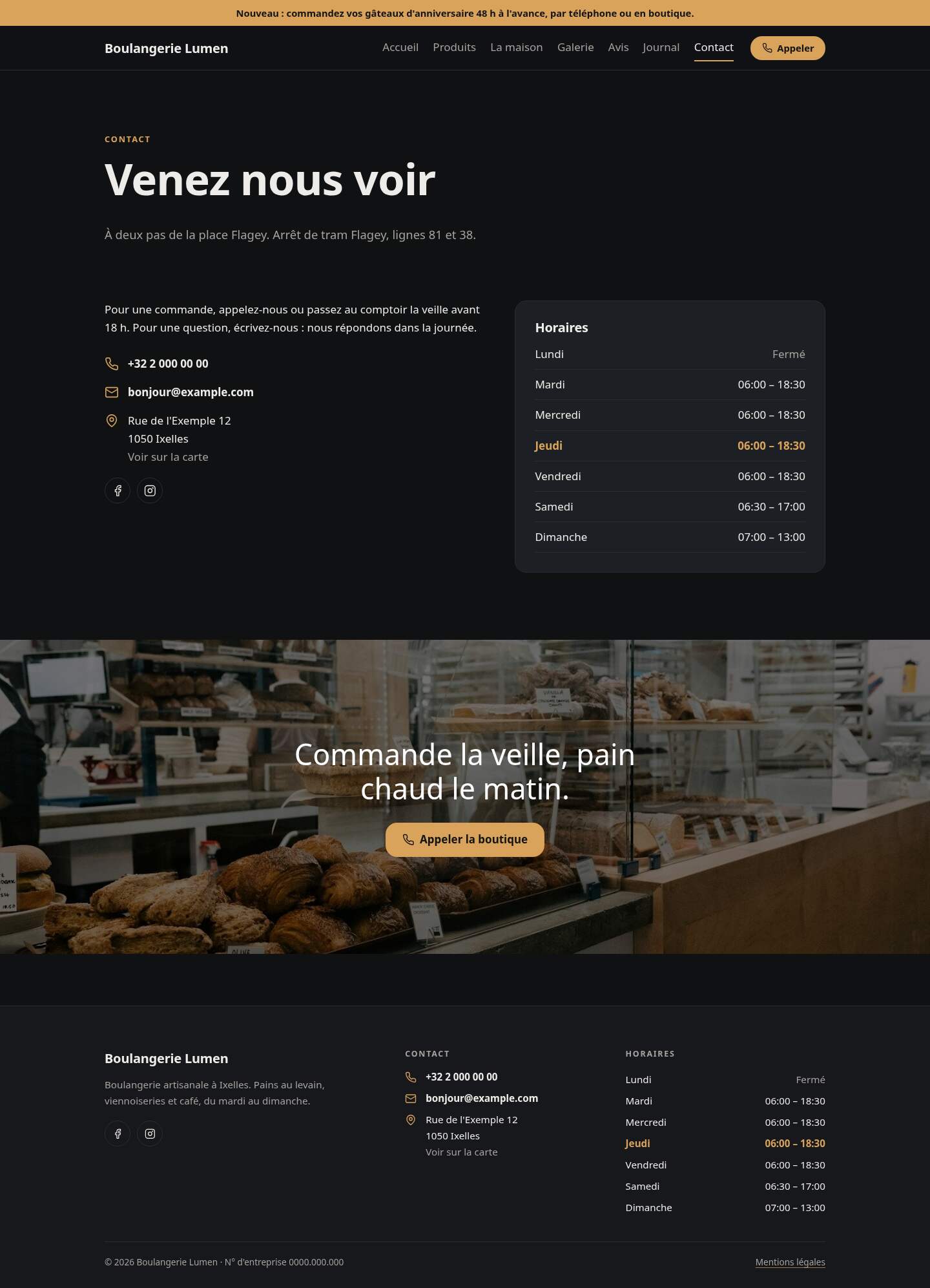 La page « Contact » du modèle Simple sur un ordinateur
