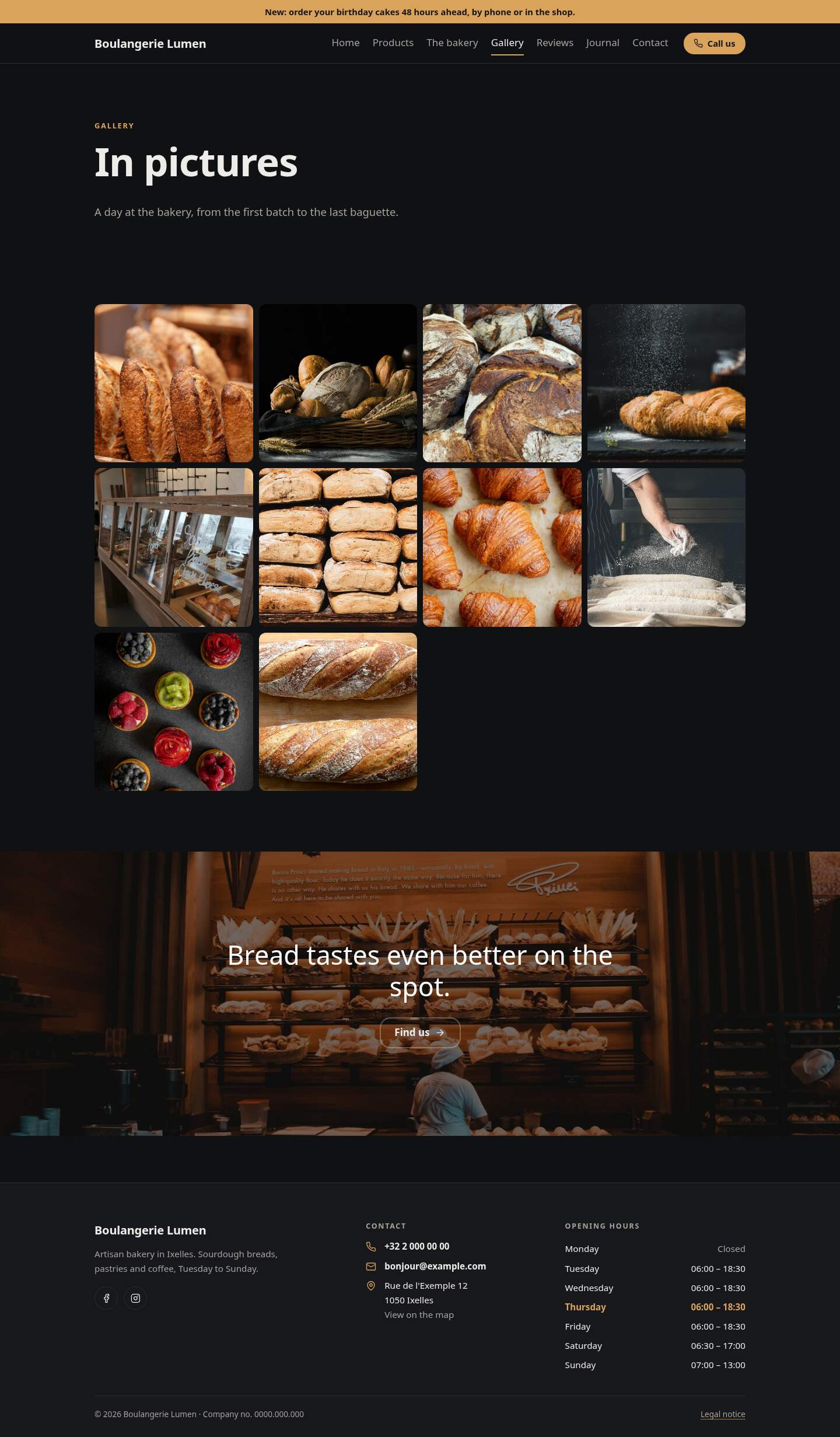 The “Gallery” page of the Simple design on a computer