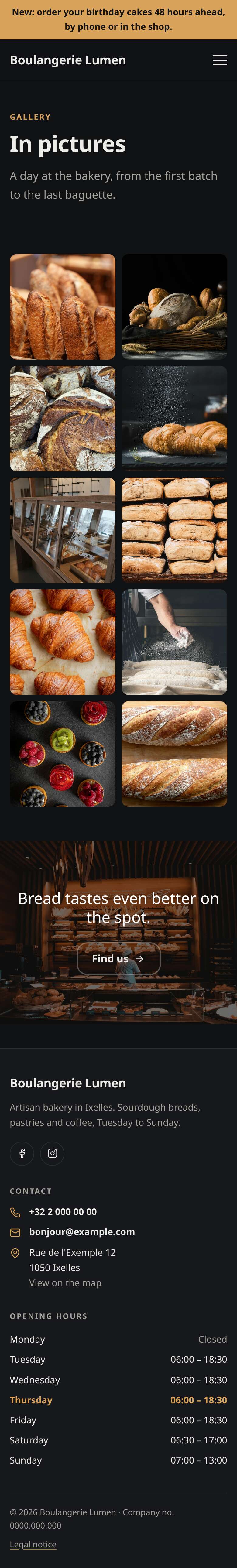 The “Gallery” page of the Simple design on a phone, part 1 of 2