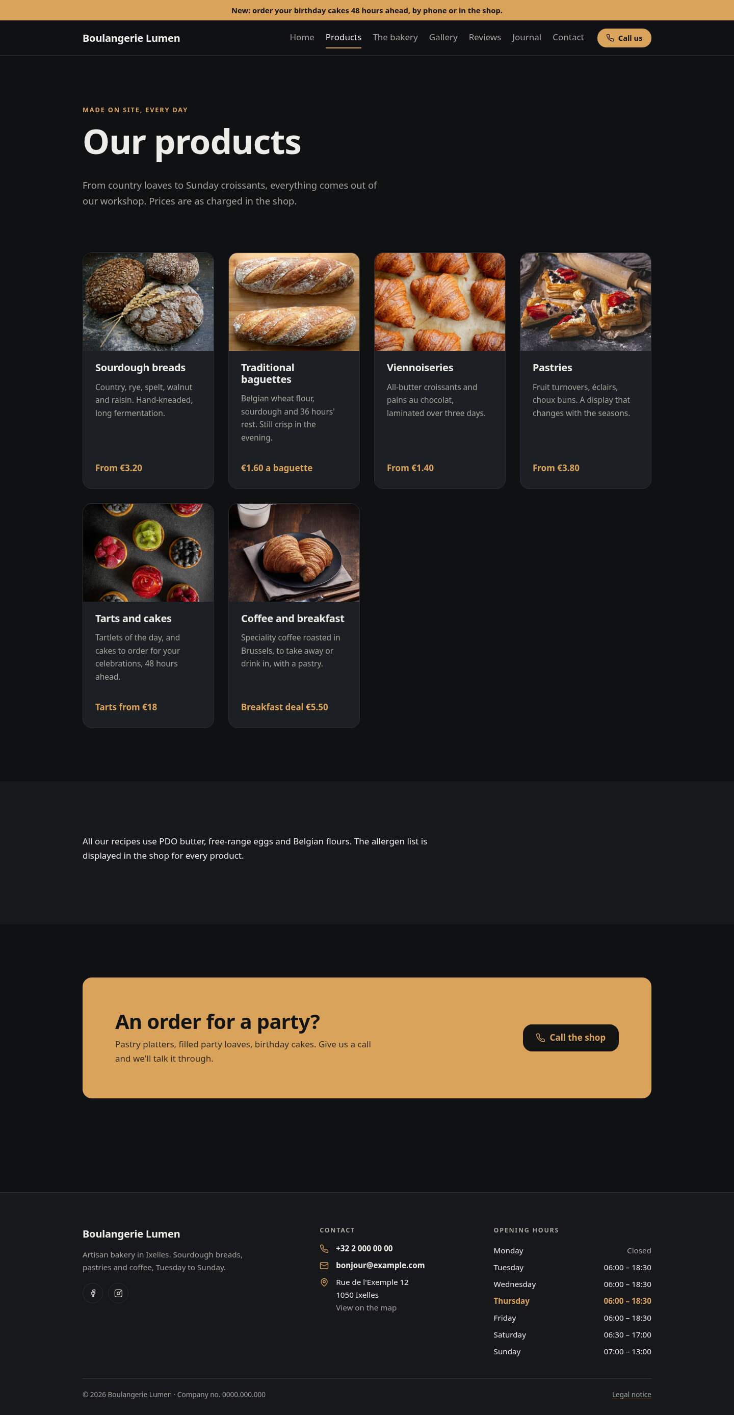 The “Products” page of the Simple design on a computer