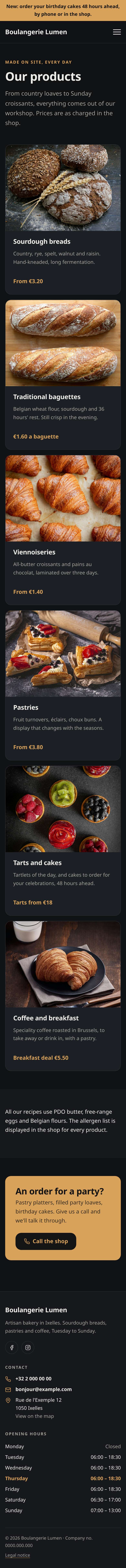The “Products” page of the Simple design on a phone, part 1 of 2