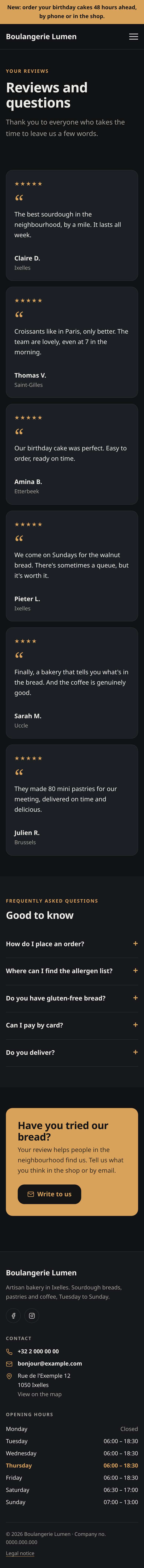 The “Reviews” page of the Simple design on a phone, part 1 of 2