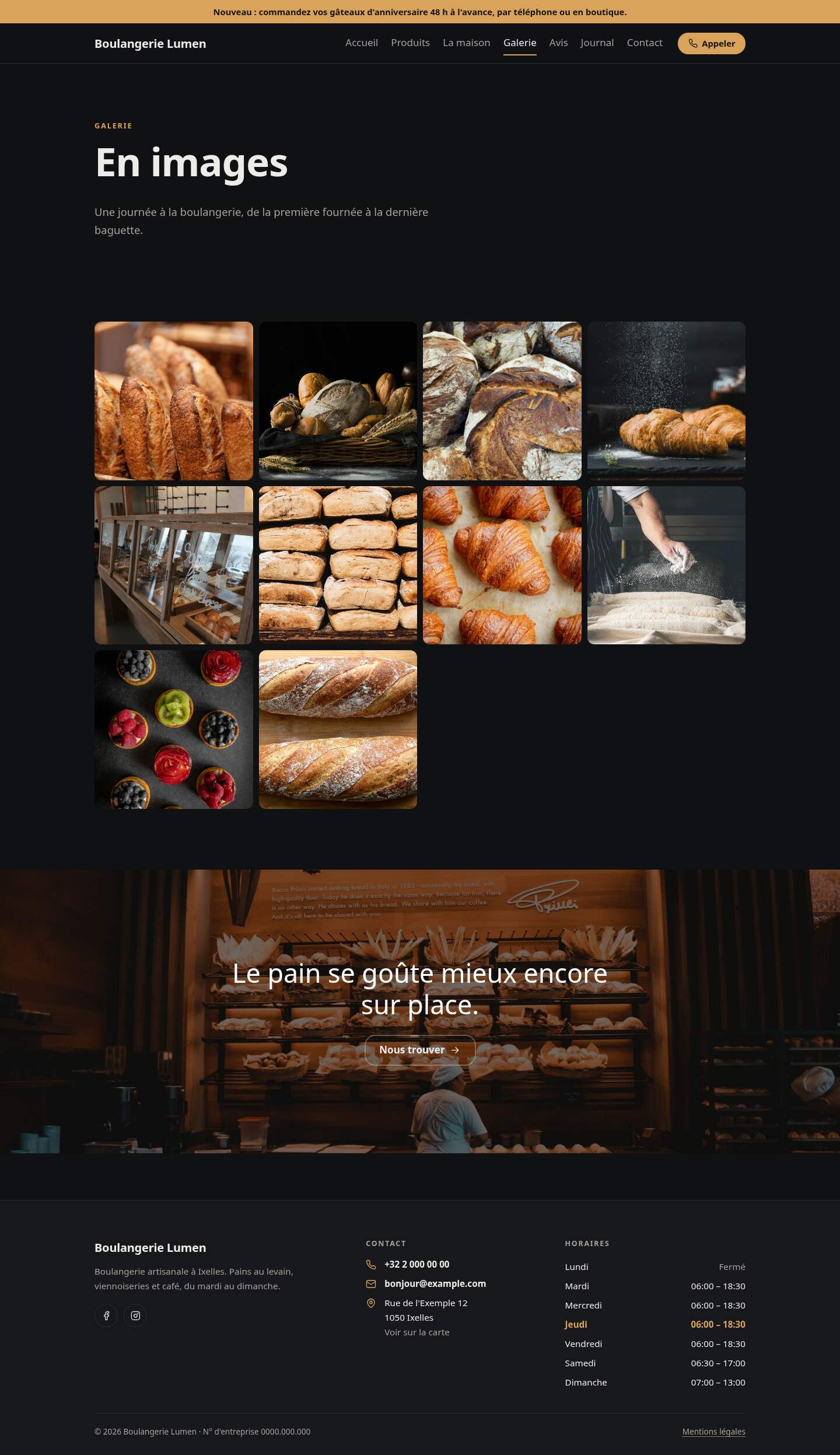 La page « Galerie » du modèle Simple sur un ordinateur