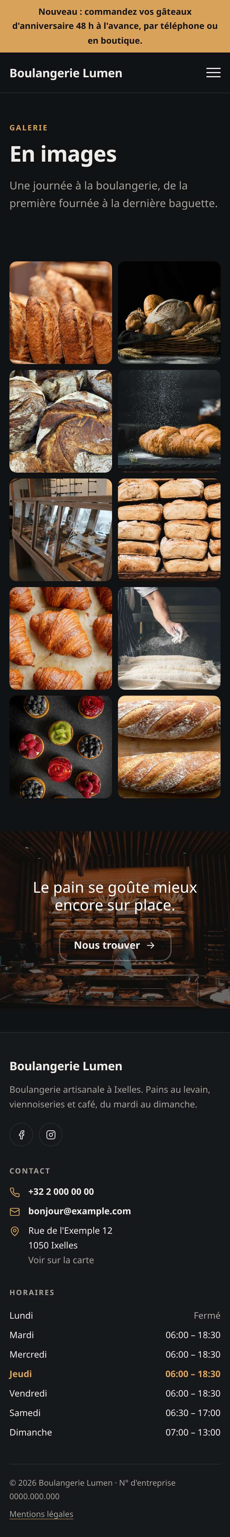 La page « Galerie » du modèle Simple sur un téléphone, partie 1 sur 2