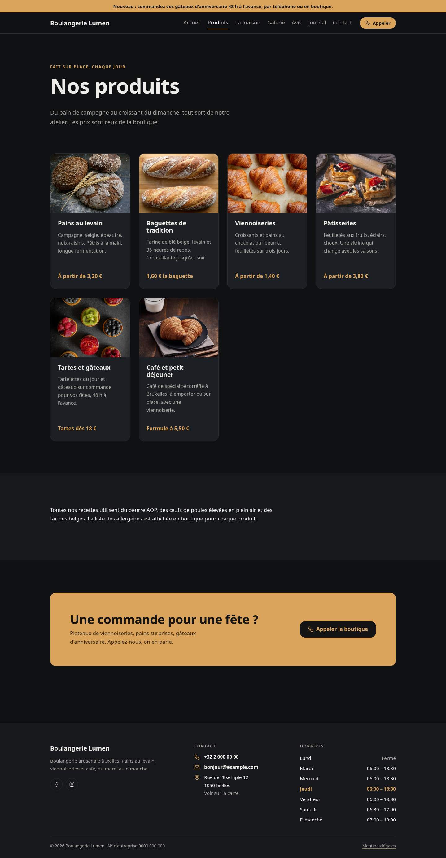 La page « Produits » du modèle Simple sur un ordinateur
