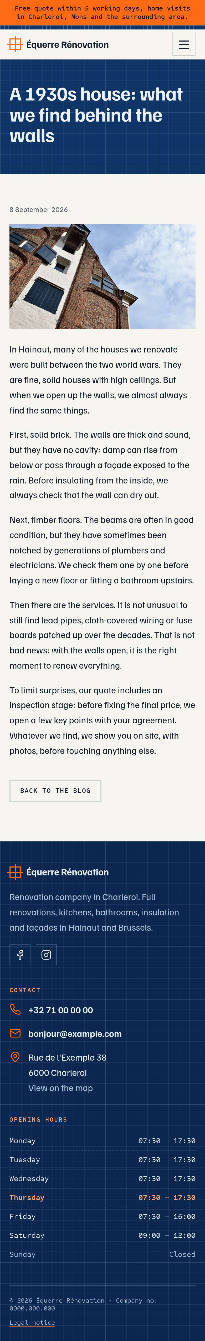 The “A 1930s house: what we find behind the walls” page of the Blueprint design on a phone, part 1 of 2
