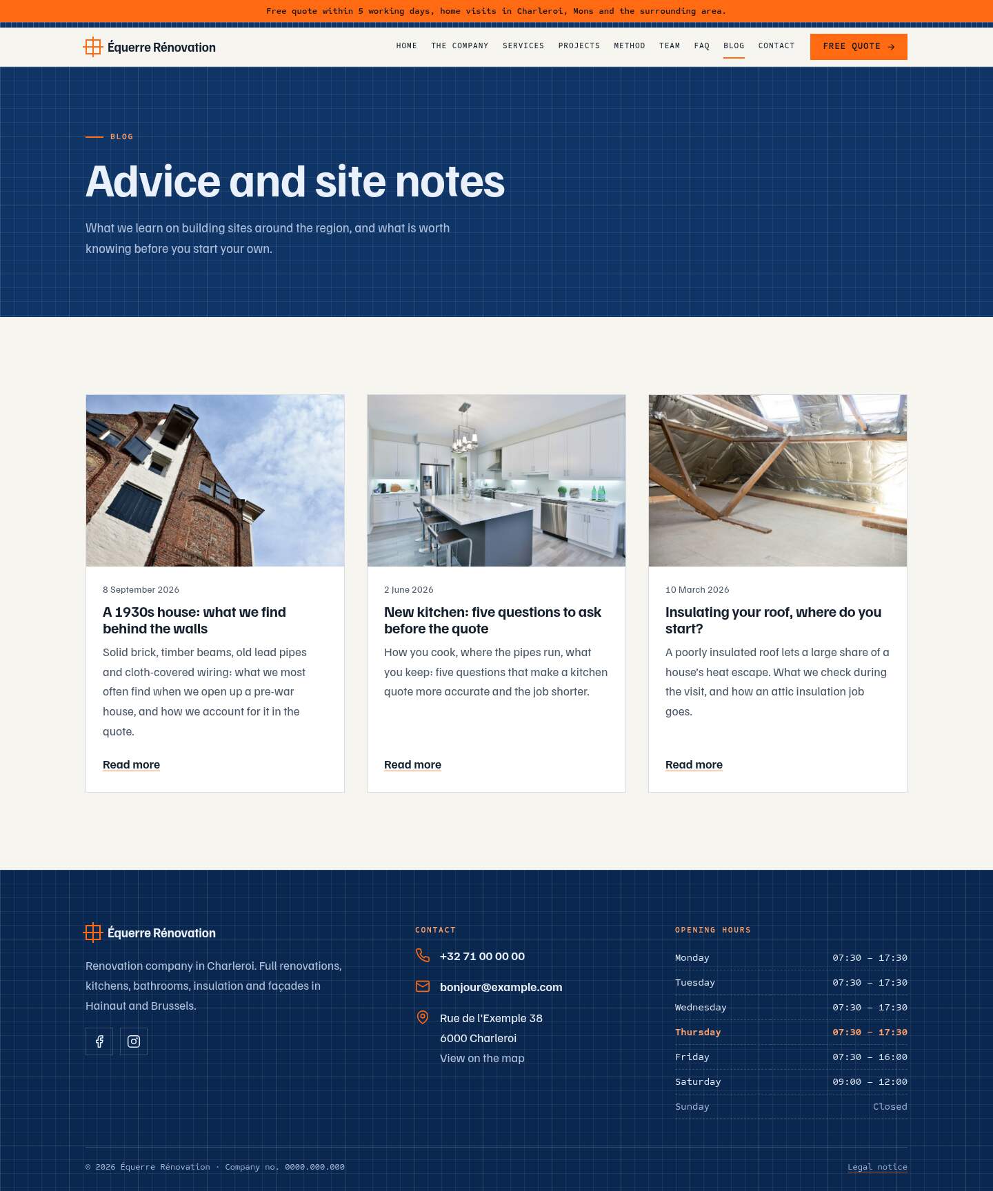 The “Blog” page of the Blueprint design on a computer