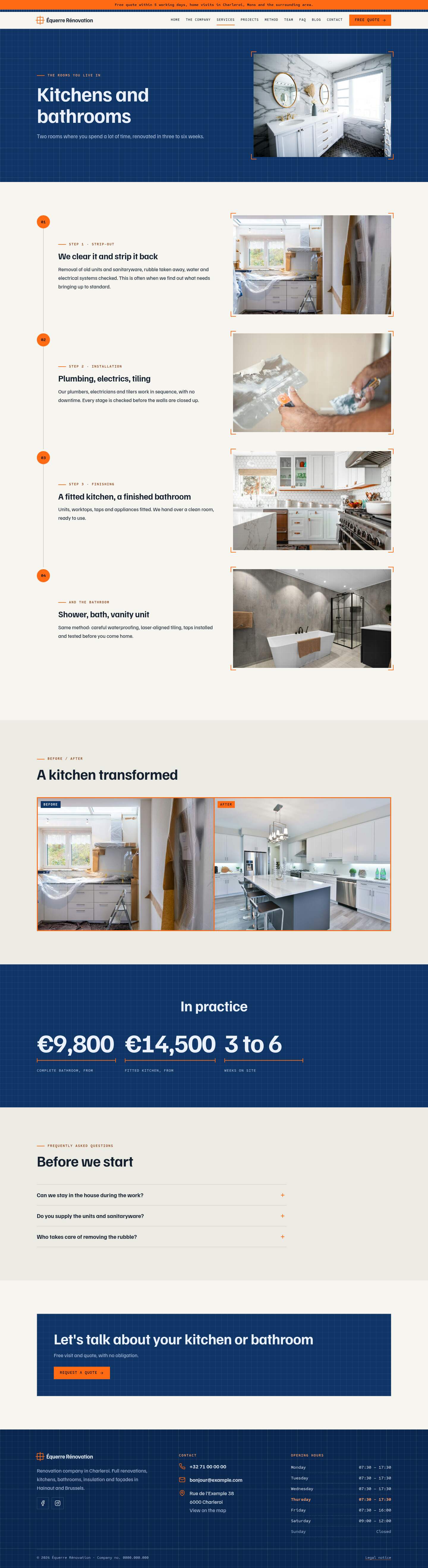 The “Kitchens and bathrooms” page of the Blueprint design on a computer
