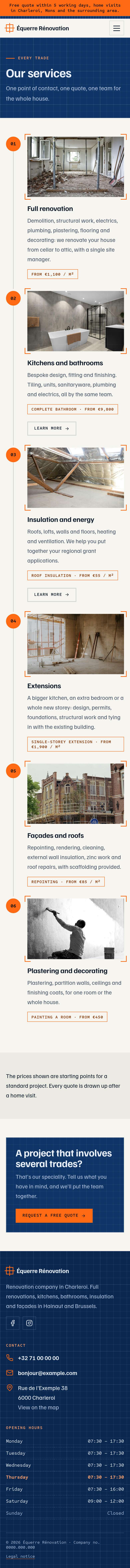 The “Services” page of the Blueprint design on a phone, part 1 of 2