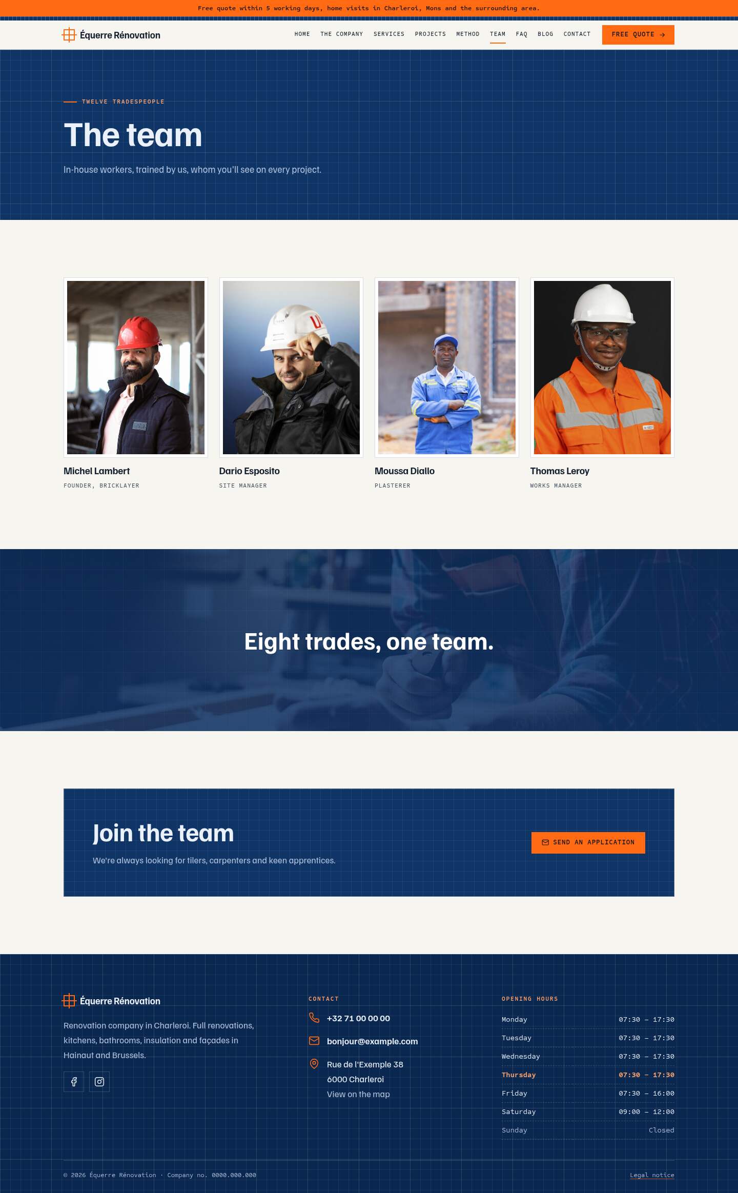 The “Team” page of the Blueprint design on a computer