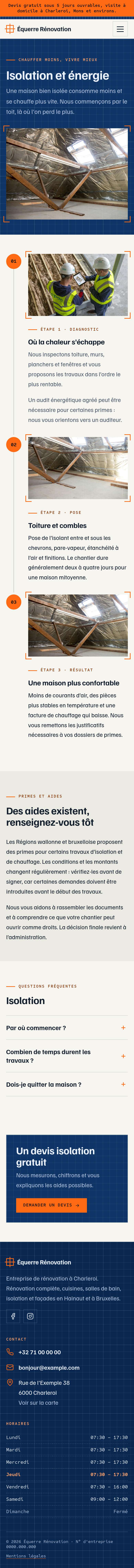 La page « Isolation » du modèle Blueprint sur un téléphone, partie 1 sur 2