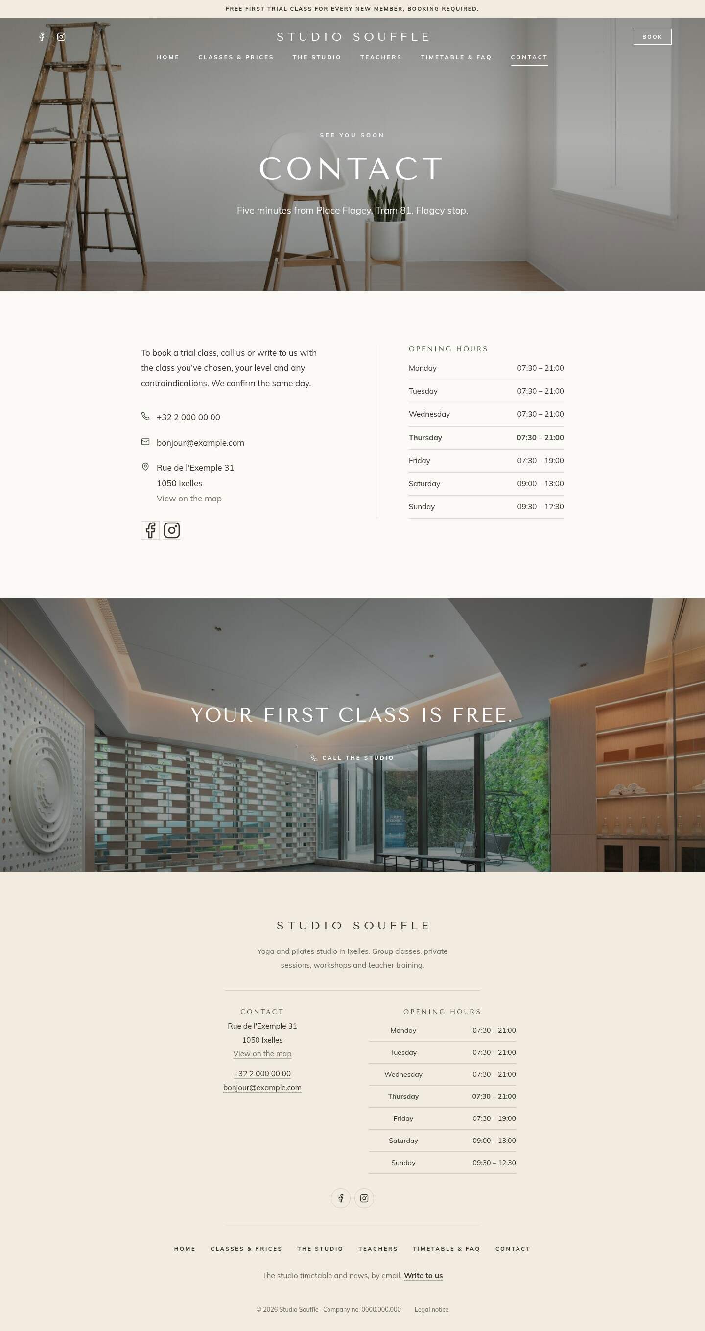 The “Contact” page of the Cascade design on a computer