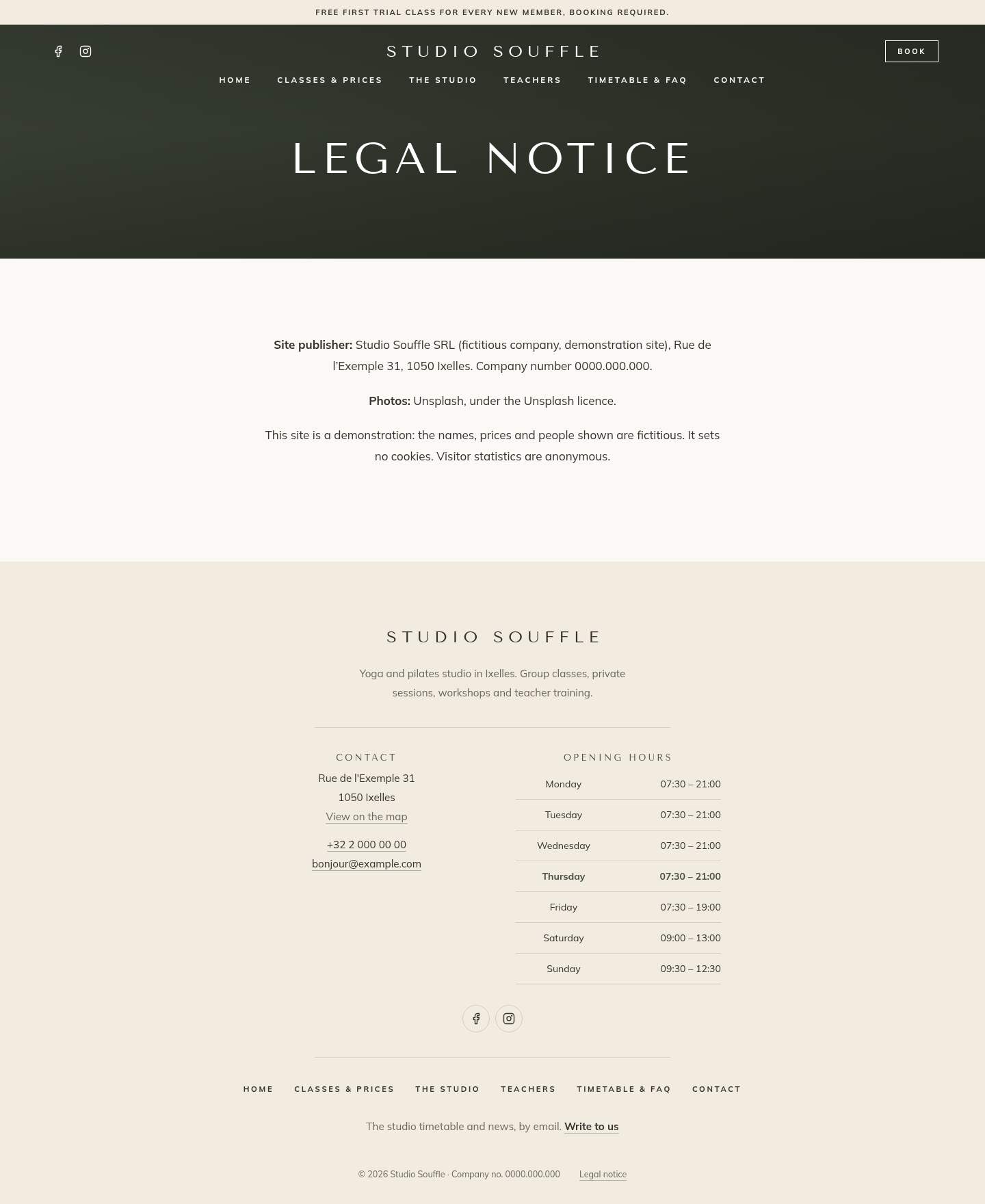 The “Legal notice” page of the Cascade design on a computer