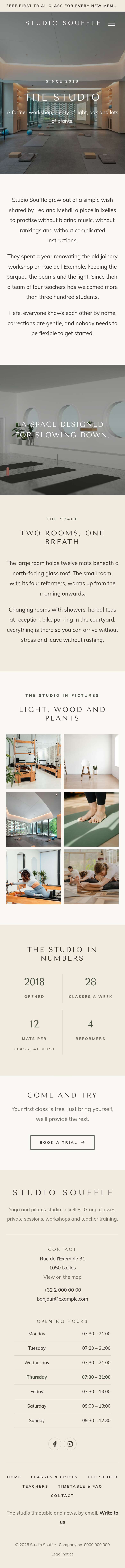 The “The studio” page of the Cascade design on a phone, part 1 of 2