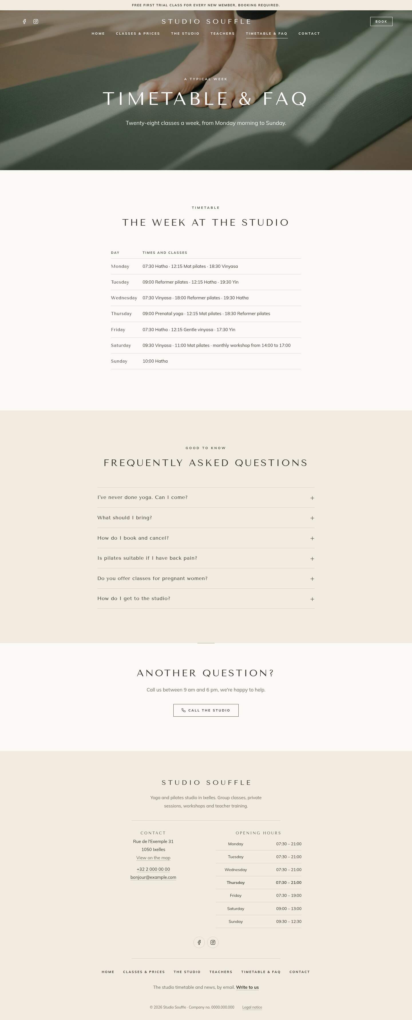 The “Timetable & FAQ” page of the Cascade design on a computer