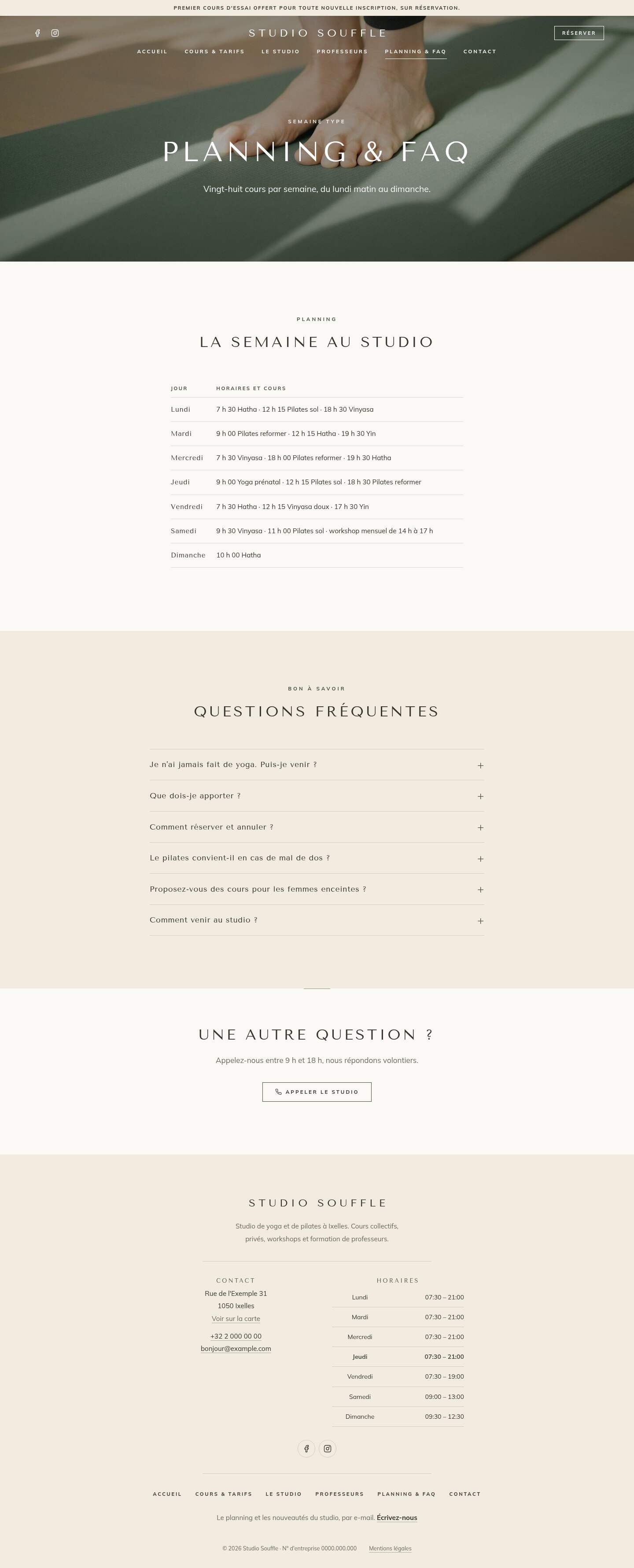 La page « Planning & FAQ » du modèle Cascade sur un ordinateur
