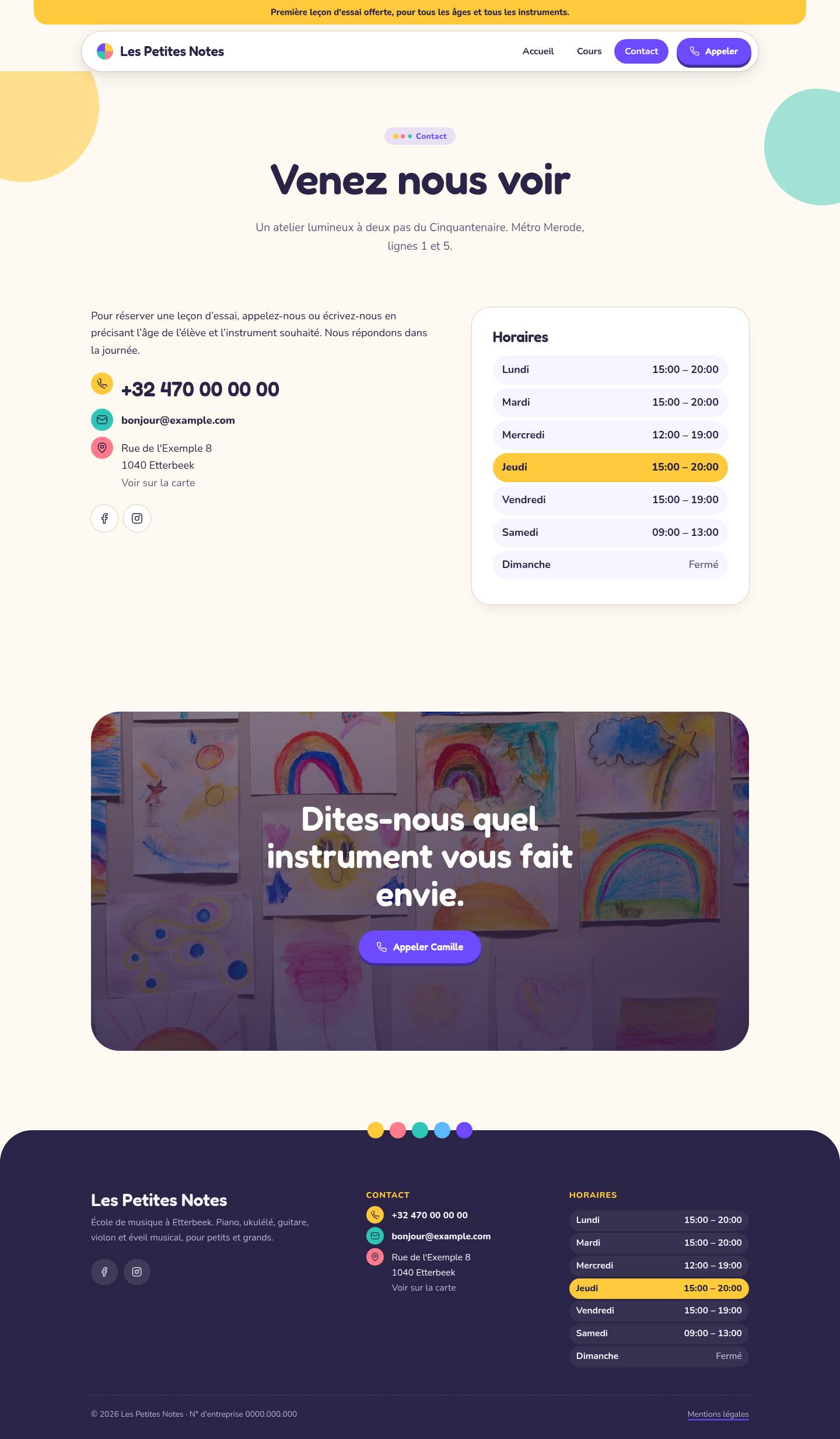 La page « Contact » du modèle Chalk sur un ordinateur