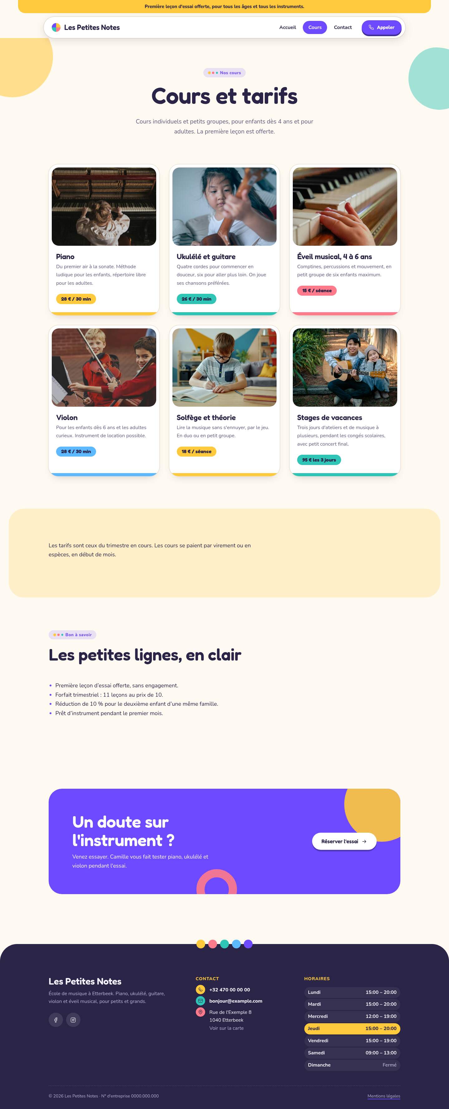 La page « Cours » du modèle Chalk sur un ordinateur