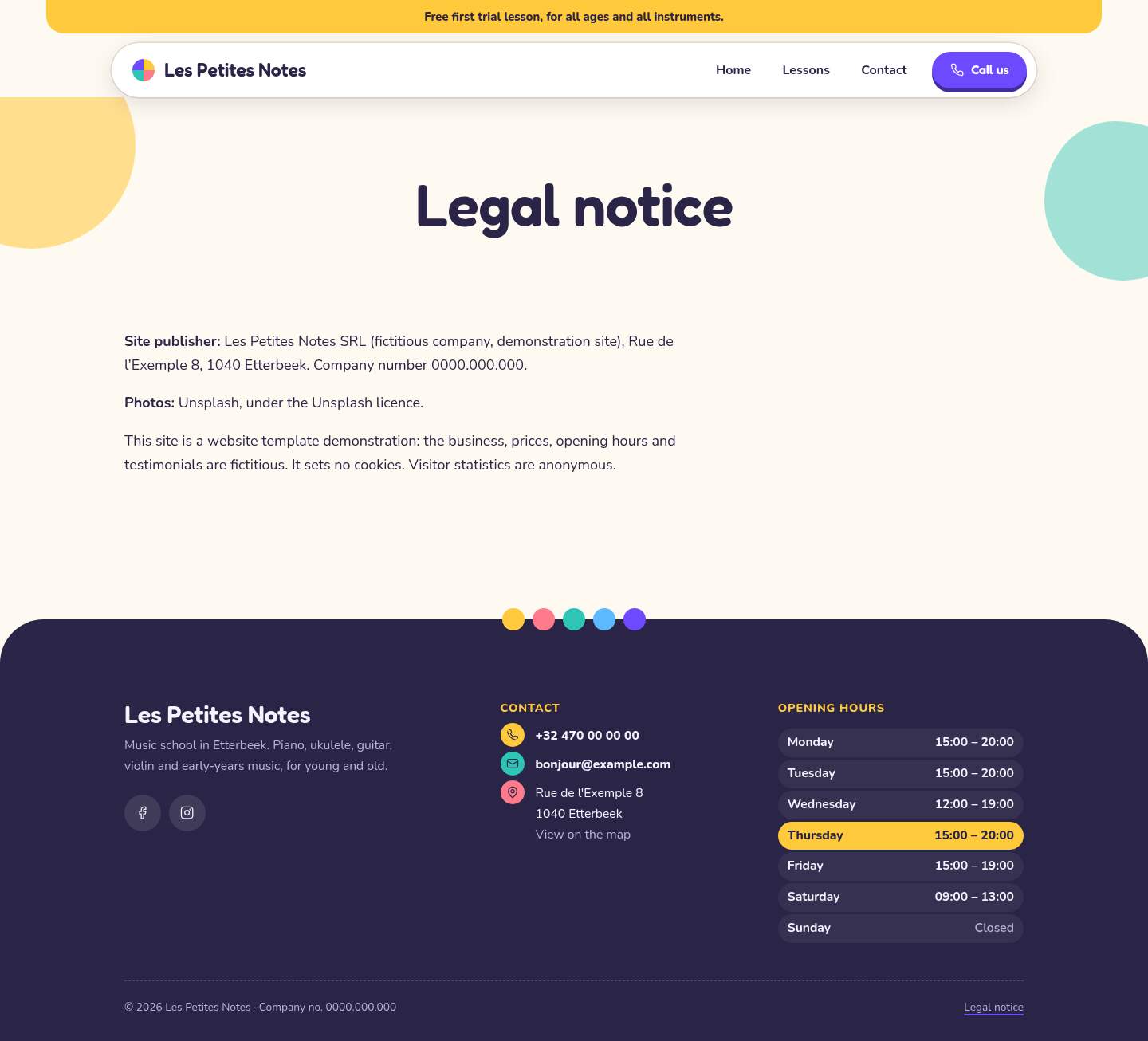 The “Legal notice” page of the Chalk design on a computer