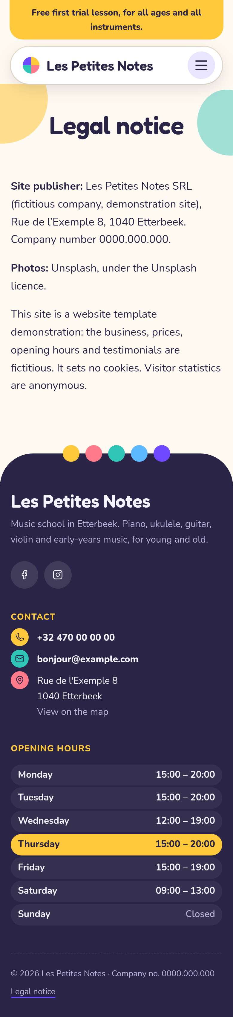 The “Legal notice” page of the Chalk design on a phone, part 1 of 1