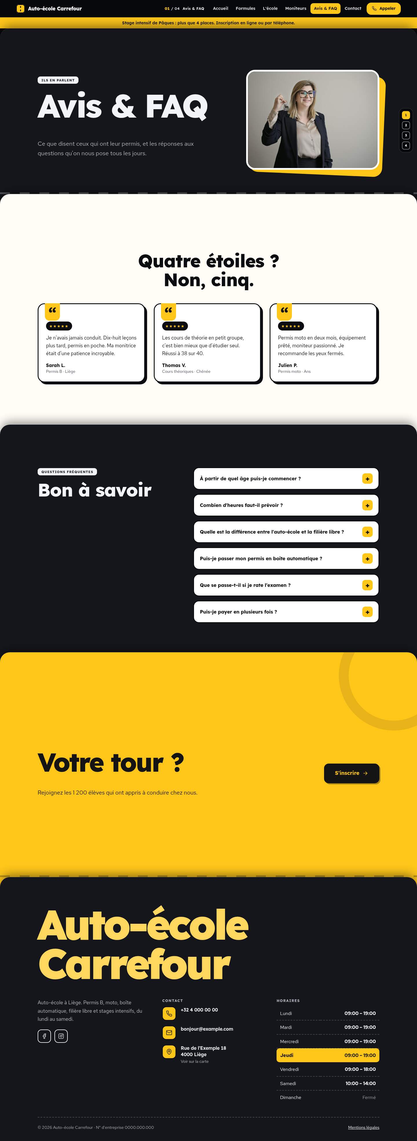 La page « Avis & FAQ » du modèle Deck sur un ordinateur