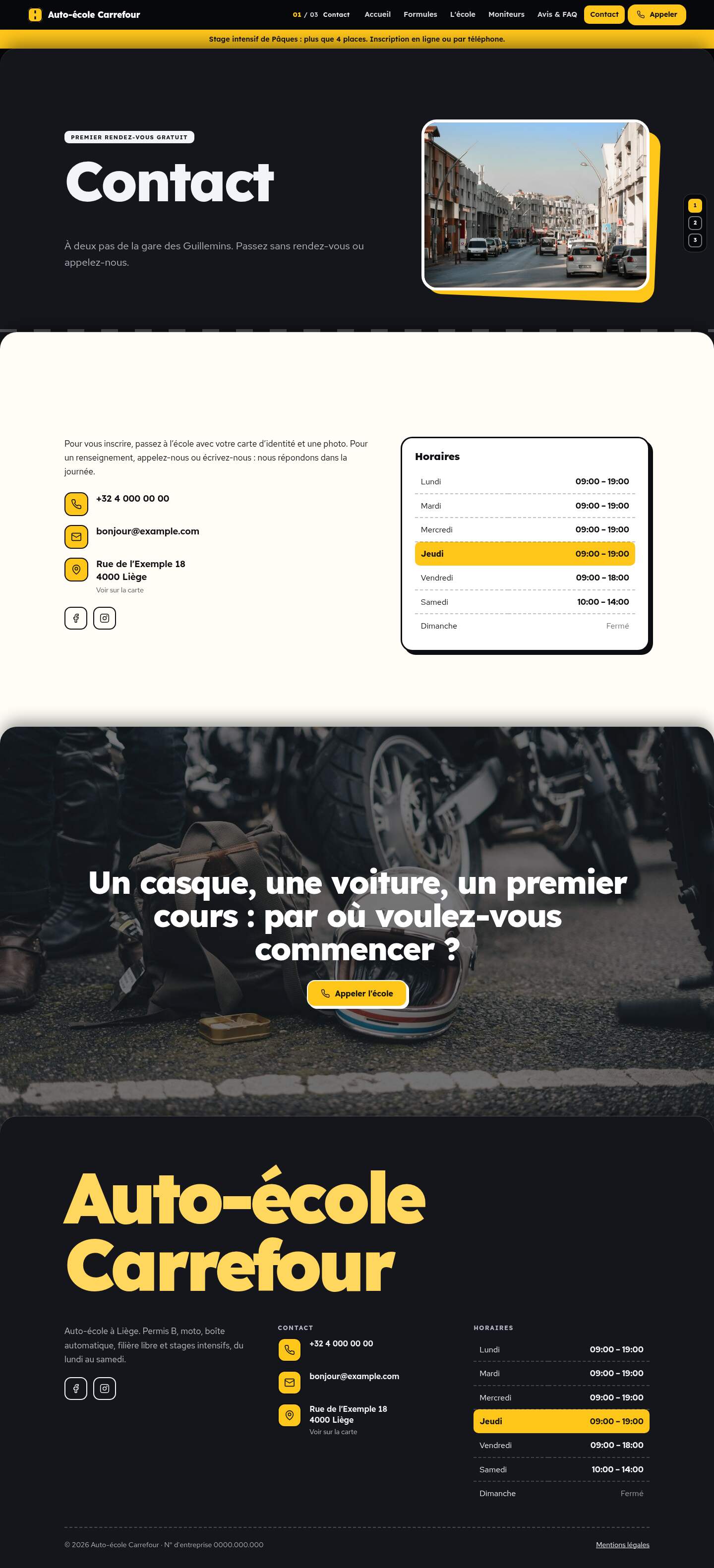 La page « Contact » du modèle Deck sur un ordinateur