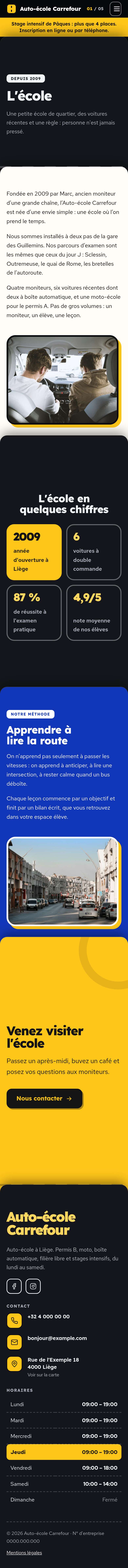 La page « L'école » du modèle Deck sur un téléphone, partie 1 sur 2