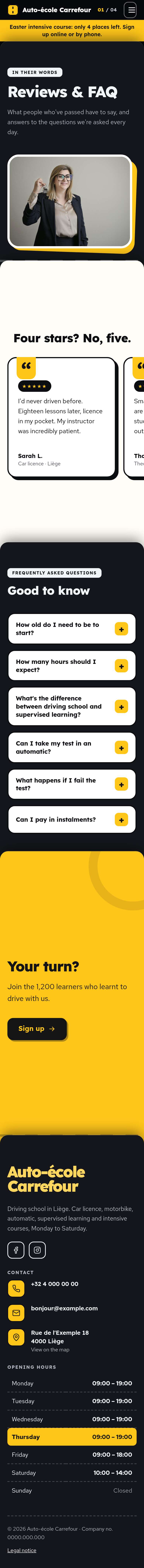 The “Reviews & FAQ” page of the Deck design on a phone, part 1 of 2