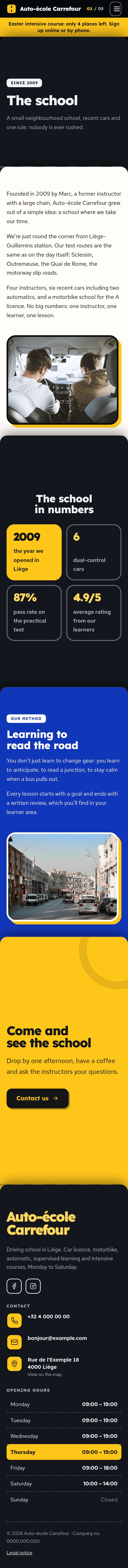 The “The school” page of the Deck design on a phone, part 1 of 2