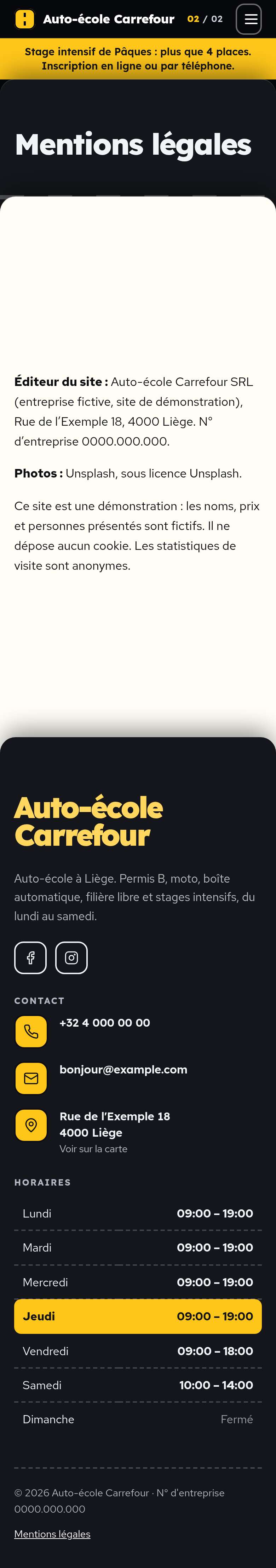 La page « Mentions légales » du modèle Deck sur un téléphone, partie 1 sur 1