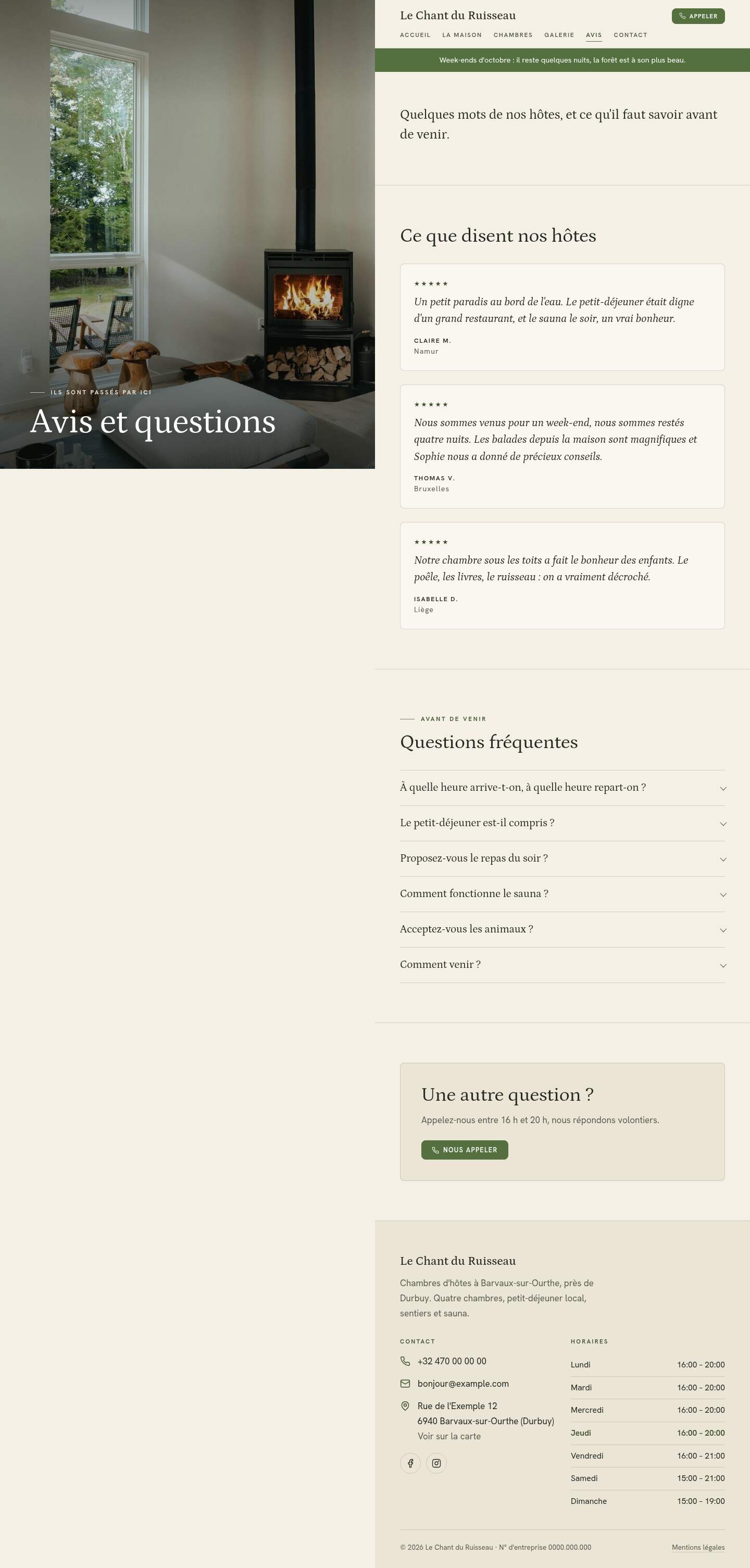 La page « Avis » du modèle Diptych sur un ordinateur