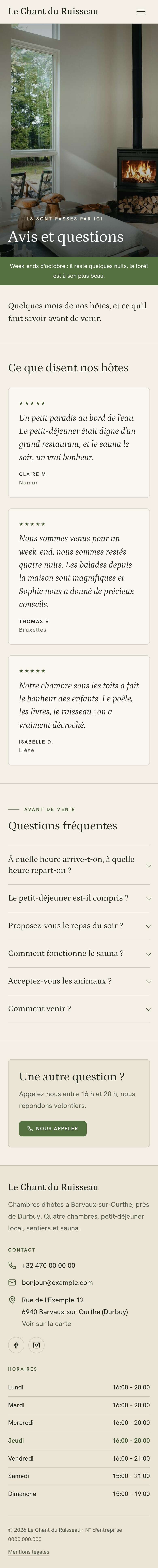 La page « Avis » du modèle Diptych sur un téléphone, partie 1 sur 2