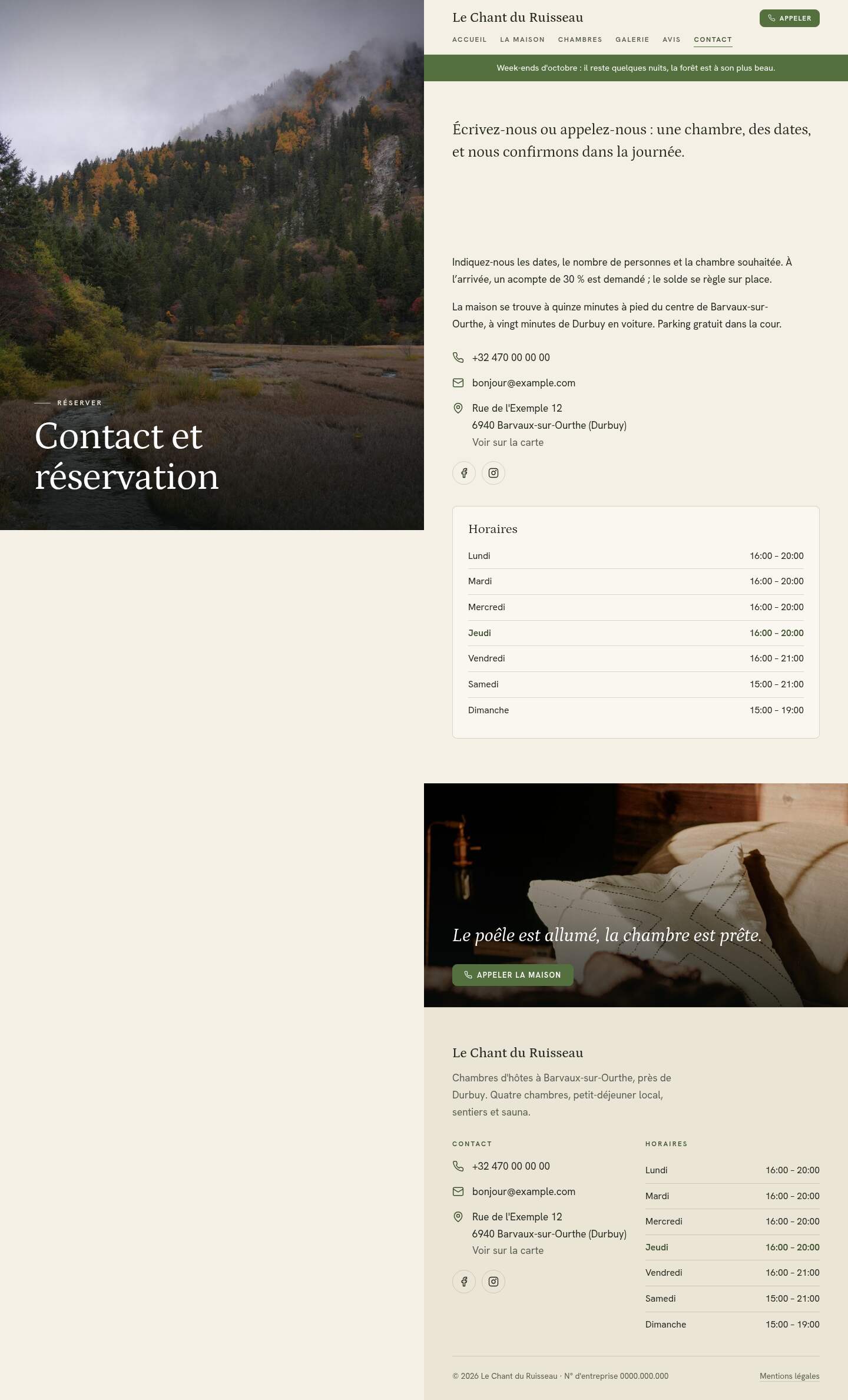 La page « Contact » du modèle Diptych sur un ordinateur