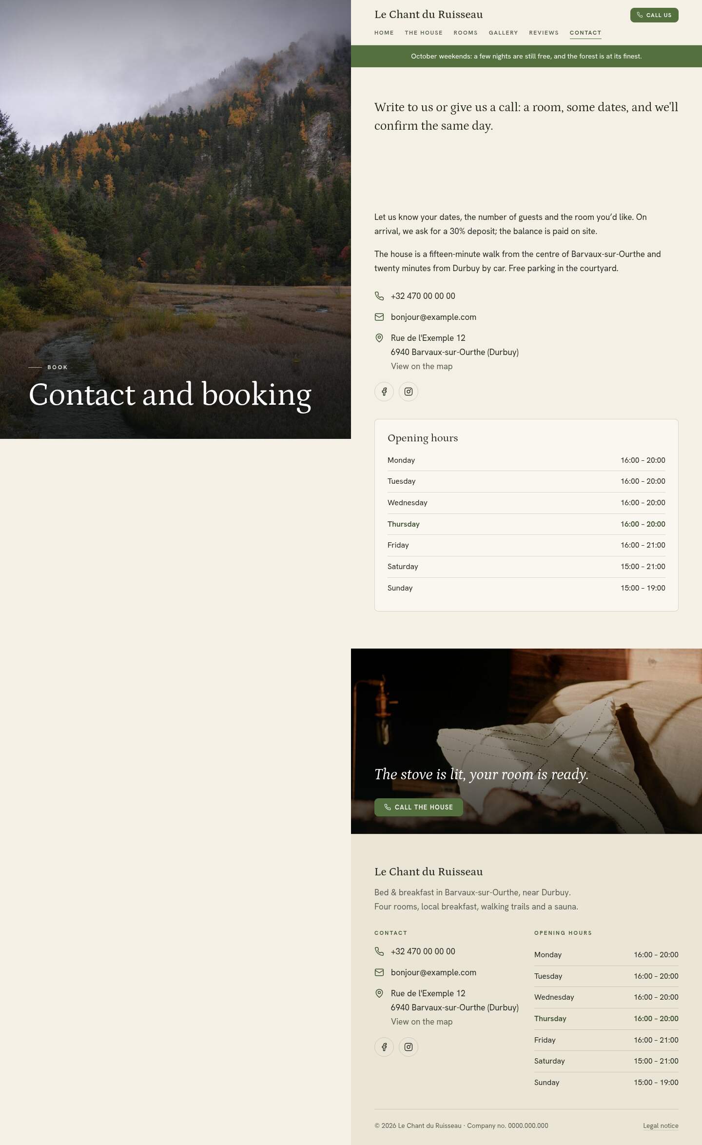 The “Contact” page of the Diptych design on a computer