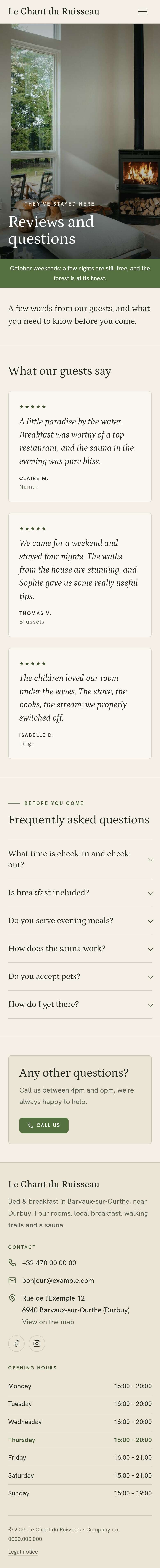 The “Reviews” page of the Diptych design on a phone, part 1 of 2