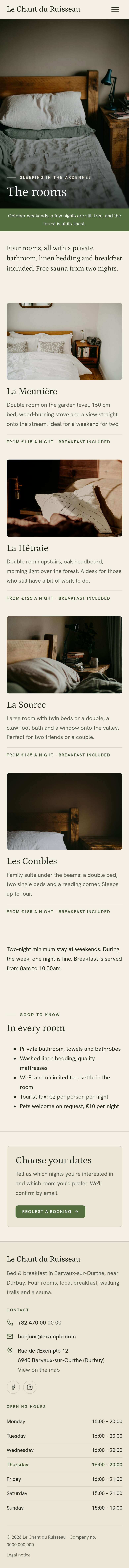 The “Rooms” page of the Diptych design on a phone, part 1 of 2