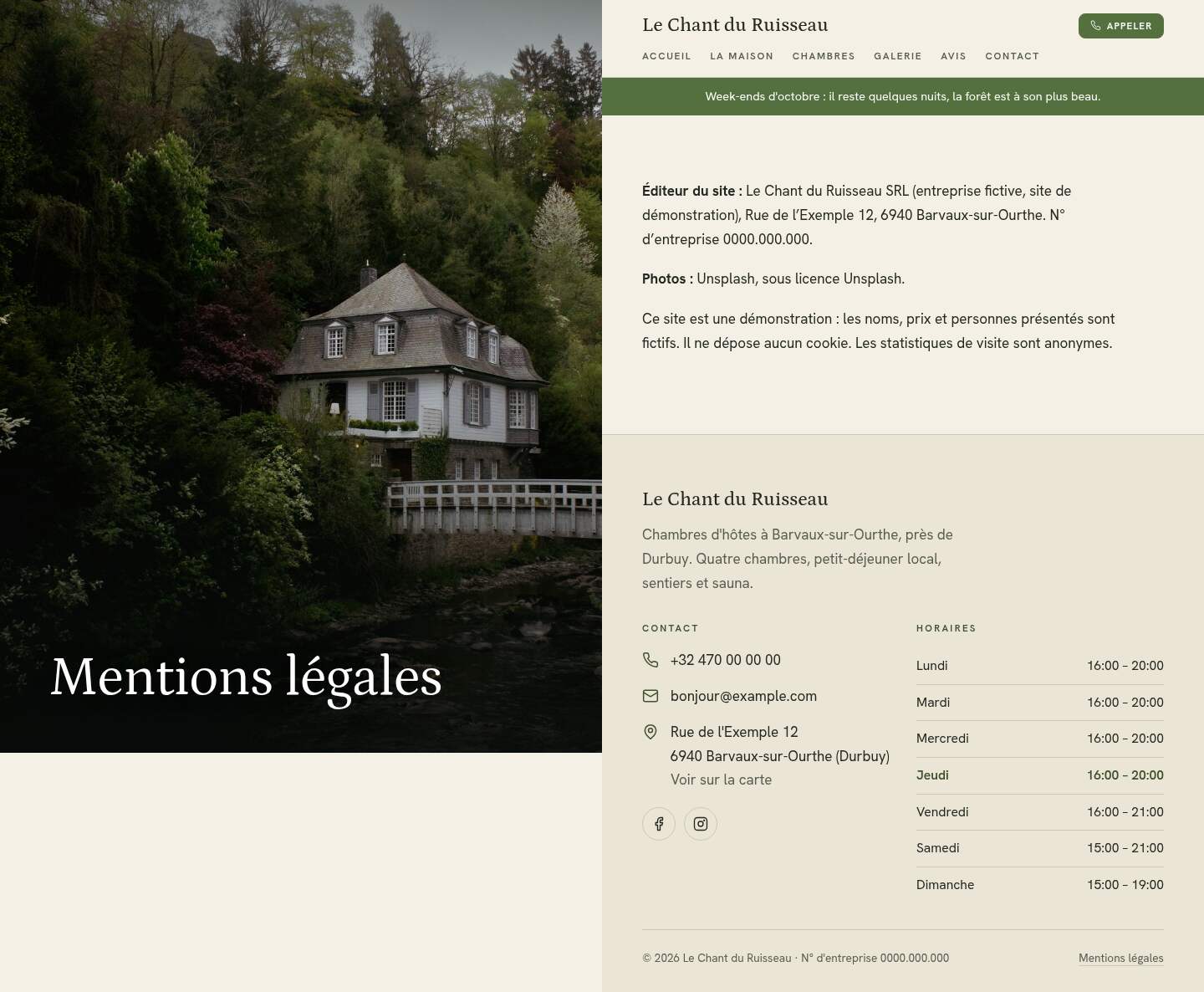 La page « Mentions légales » du modèle Diptych sur un ordinateur