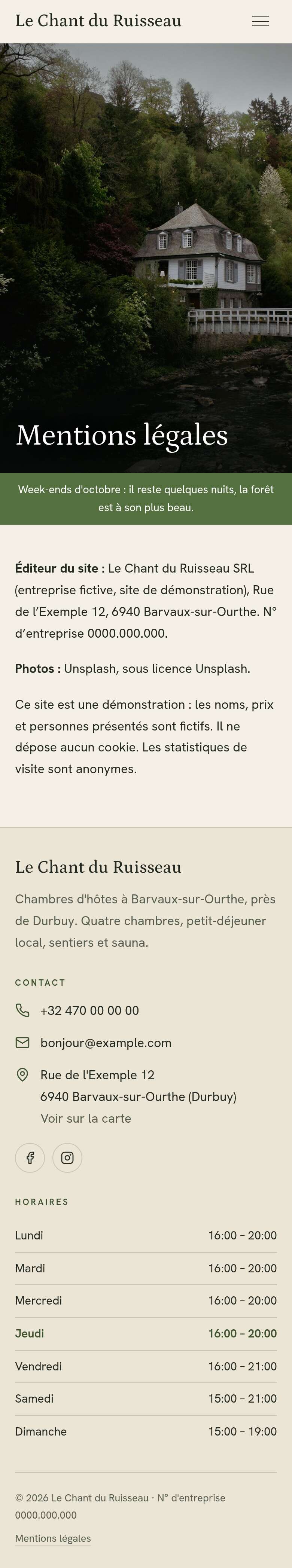 La page « Mentions légales » du modèle Diptych sur un téléphone, partie 1 sur 1