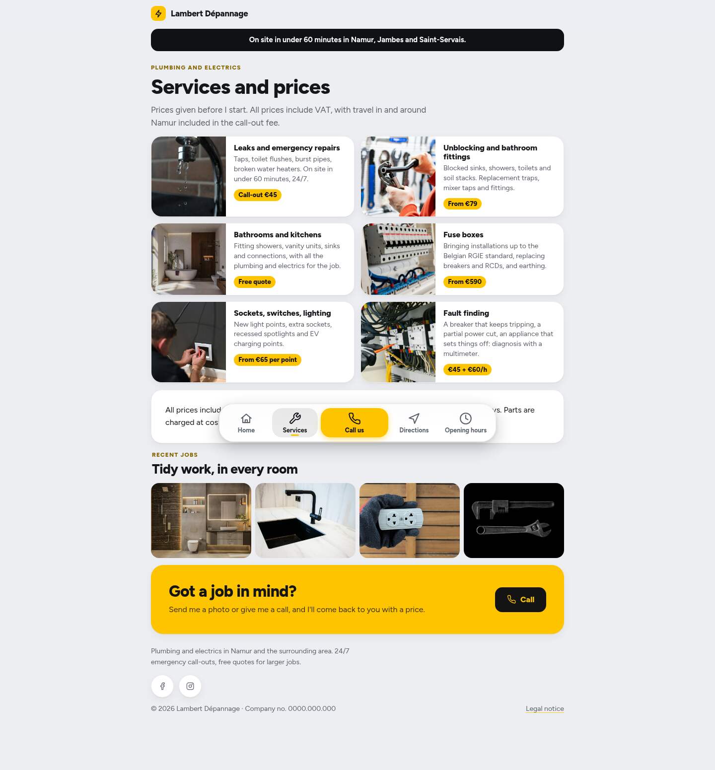 The “Services” page of the Dock design on a computer